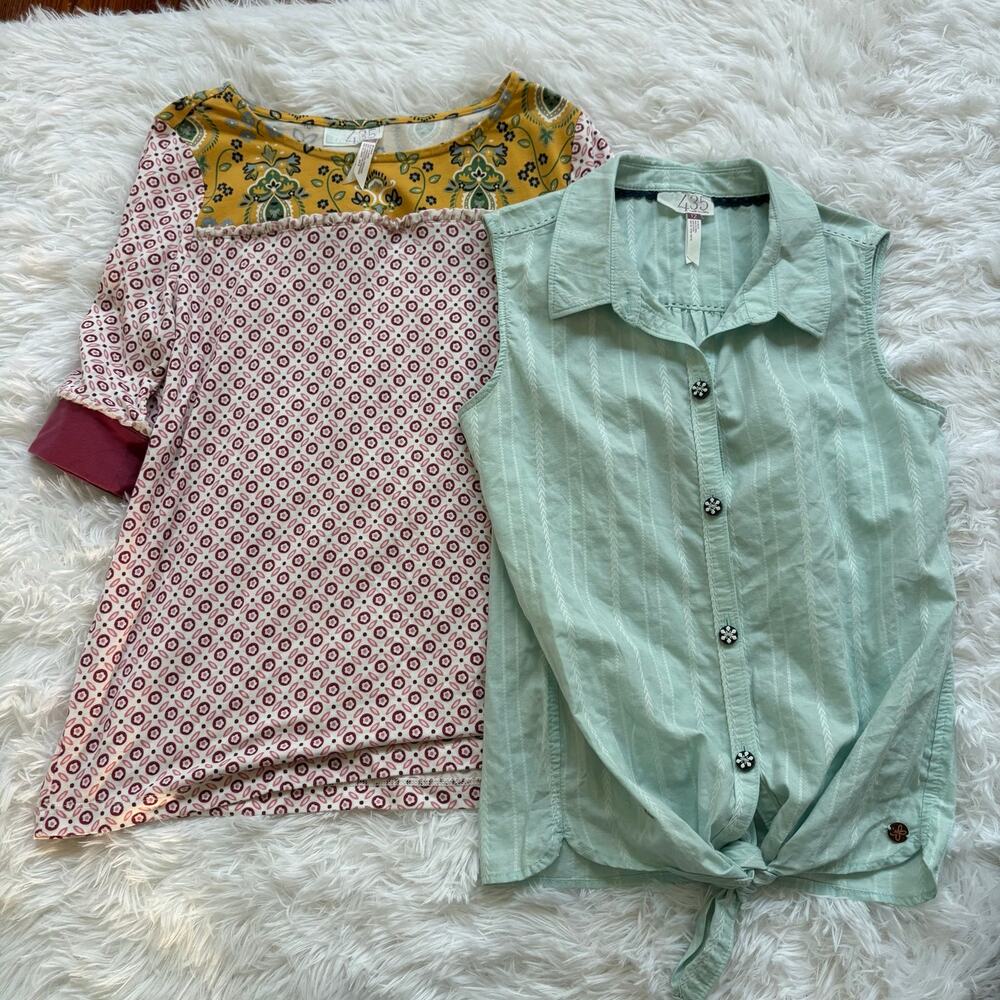 Bundle of (2) 435 Matilda Jane Girls 12 Blouse Tops Floral Tie‎ Front Sleeveless